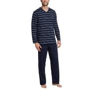 Schiesser Day and Night Long Stripe Pyjama 3XL-5XL Dunkelblau Baumwoll...