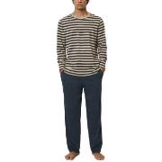 Marc O Polo Men Long Pyjama Set Beige/Marine Baumwolle Small Herren