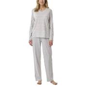 Schiesser Women Straight Leg Long Pyjama Weiß/Grau Baumwolle 38 Damen