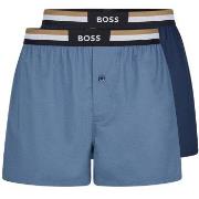 BOSS 2P Woven Boxer Shorts With Fly Blau/Hellblau Baumwolle Medium Her...