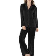 Damella Woven Silk Plain Pyjamas Set Schwarz Seide Small Damen