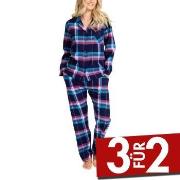 Damella Cotton Flannel Pyjamas Blau/Rosa Baumwolle X-Large Damen