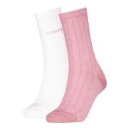 Calvin Klein 2P Soft Cotton Stretch Crew Socks Weiß/Rosa One Size Dame...