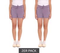 2er Pack FAYN SPORTS Damen Shorts kurze Baumwoll-Hose mit Tunnelzug Sp...