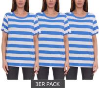 3er Pack DELMAO Damen T-Shirt gestreiftes Rundhals-Shirt 63058126 Blau...