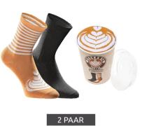 2 Paar TASTIQ Baumwoll-Socken mit Latte Macchiato-Print lange Strümpfe...