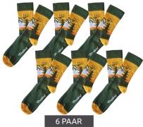 6 Paar Moustard Samurai Baumwoll-Socken mit Silhouette eines Samurai K...