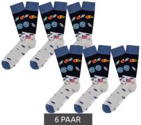 6 Paar Moustard Moon Landing Astronaut Herren Baumwoll-Socken mit Welt...