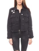 AjC Jacke exklusive Damen Jeansjacke mit angesteckten Buttons Schwarz