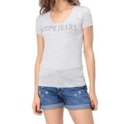 Pepe Jeans Donna T-Shirt schlichtes Damen Sommer-Shirt mit Schmuckstei...