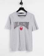 Love Moschino – T-Shirt mit Logo im Boxsportdesign in Grau